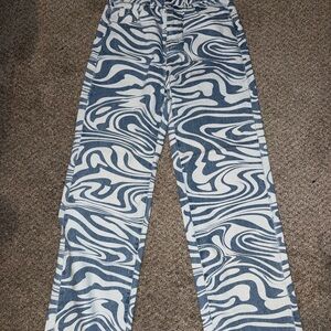 SHEIN Blue and White Abstract Pattern Pants